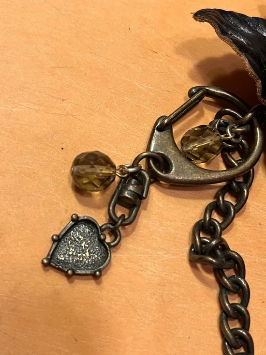 Black Floral Leather Keychain with Chain and Charms - Picture 6 of 8